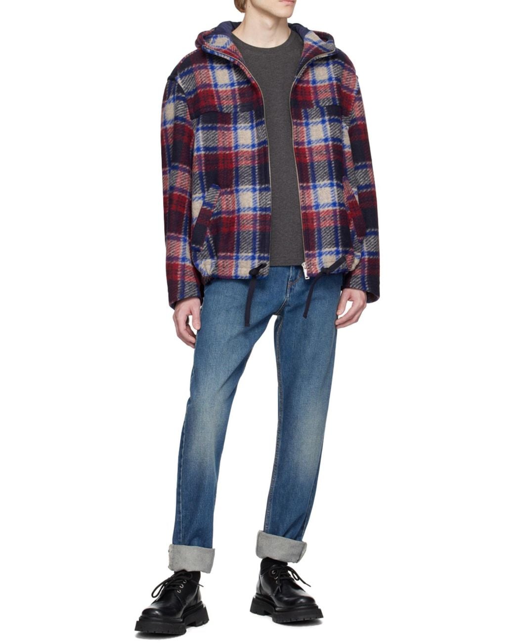 Isabel Marant Blue Kurt Checked Hooded Jacket for men