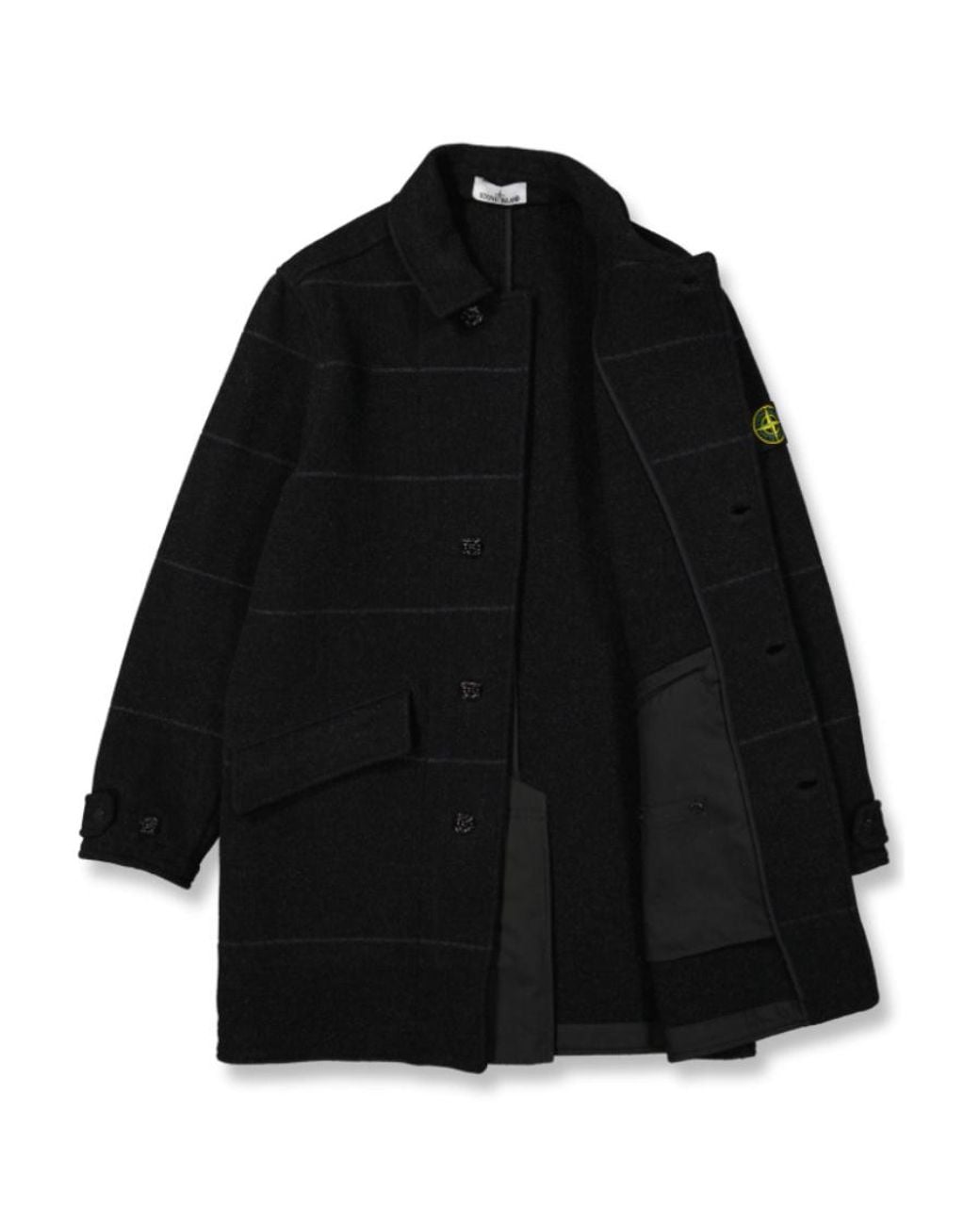 Stone Island Black Striped Single-Breasted Coat for men