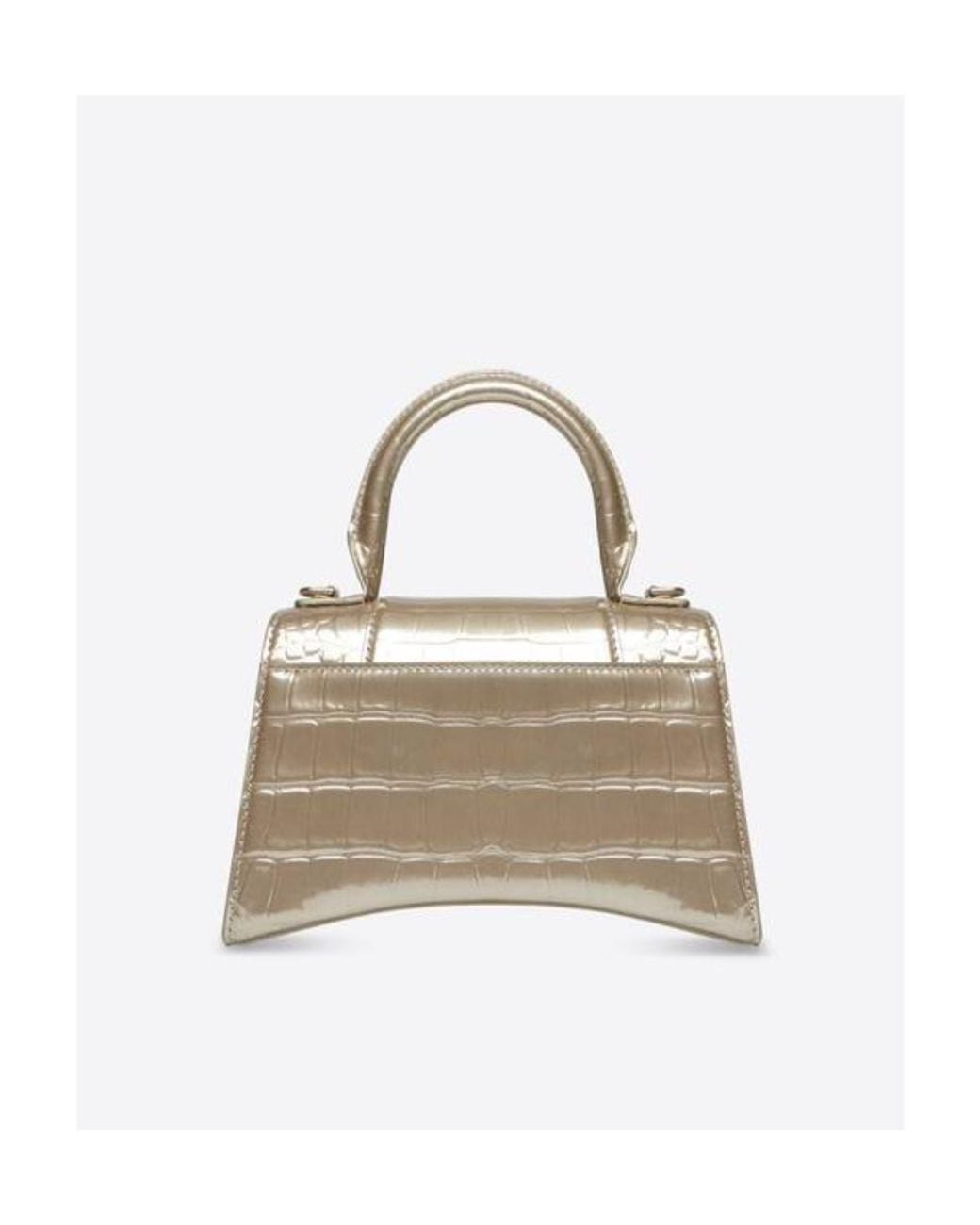 Balenciaga Natural Hourglass Xs Handbag Metallized Crocodile Embossed