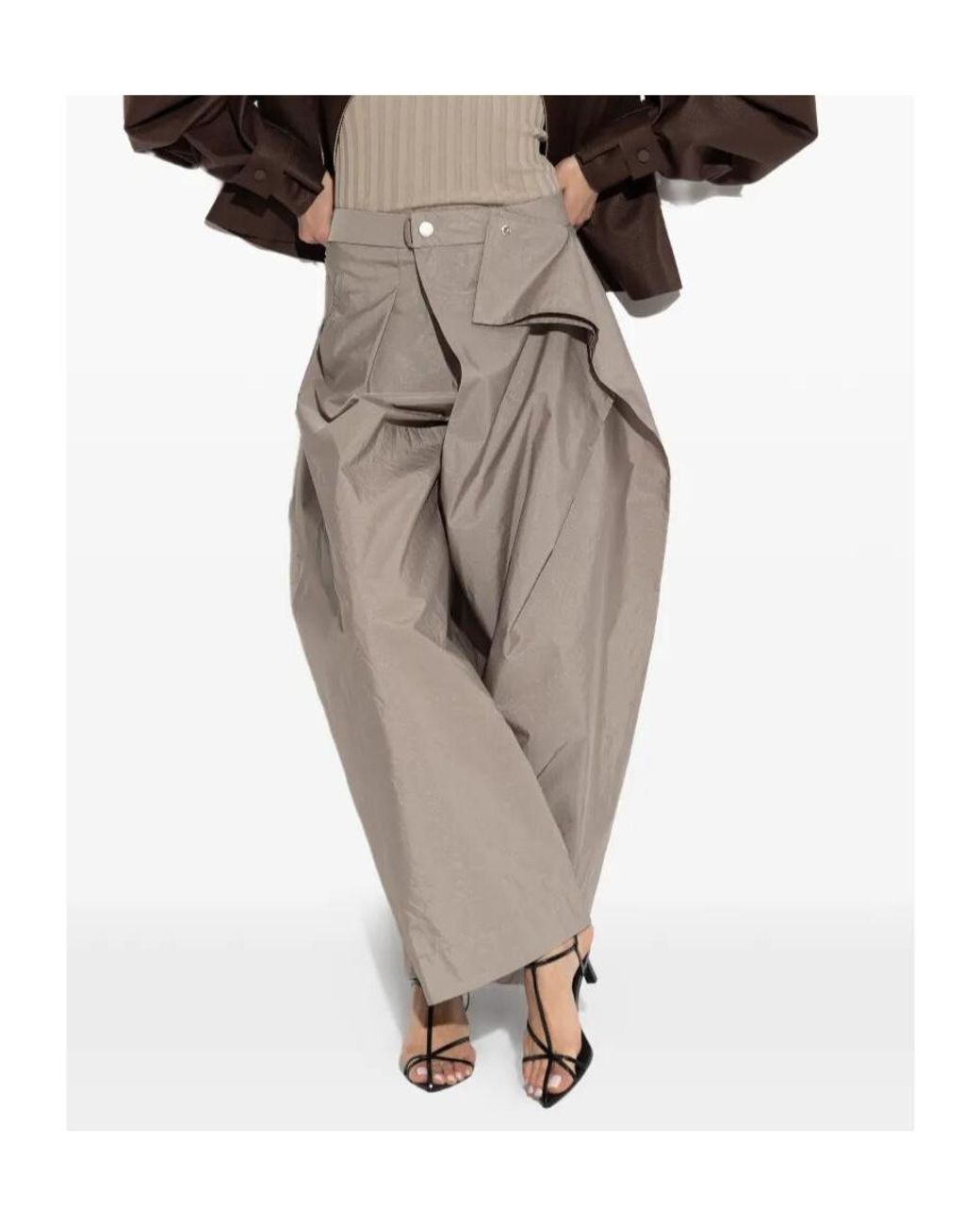Issey Miyake Green Folded-Detail Wide-Leg Trousers