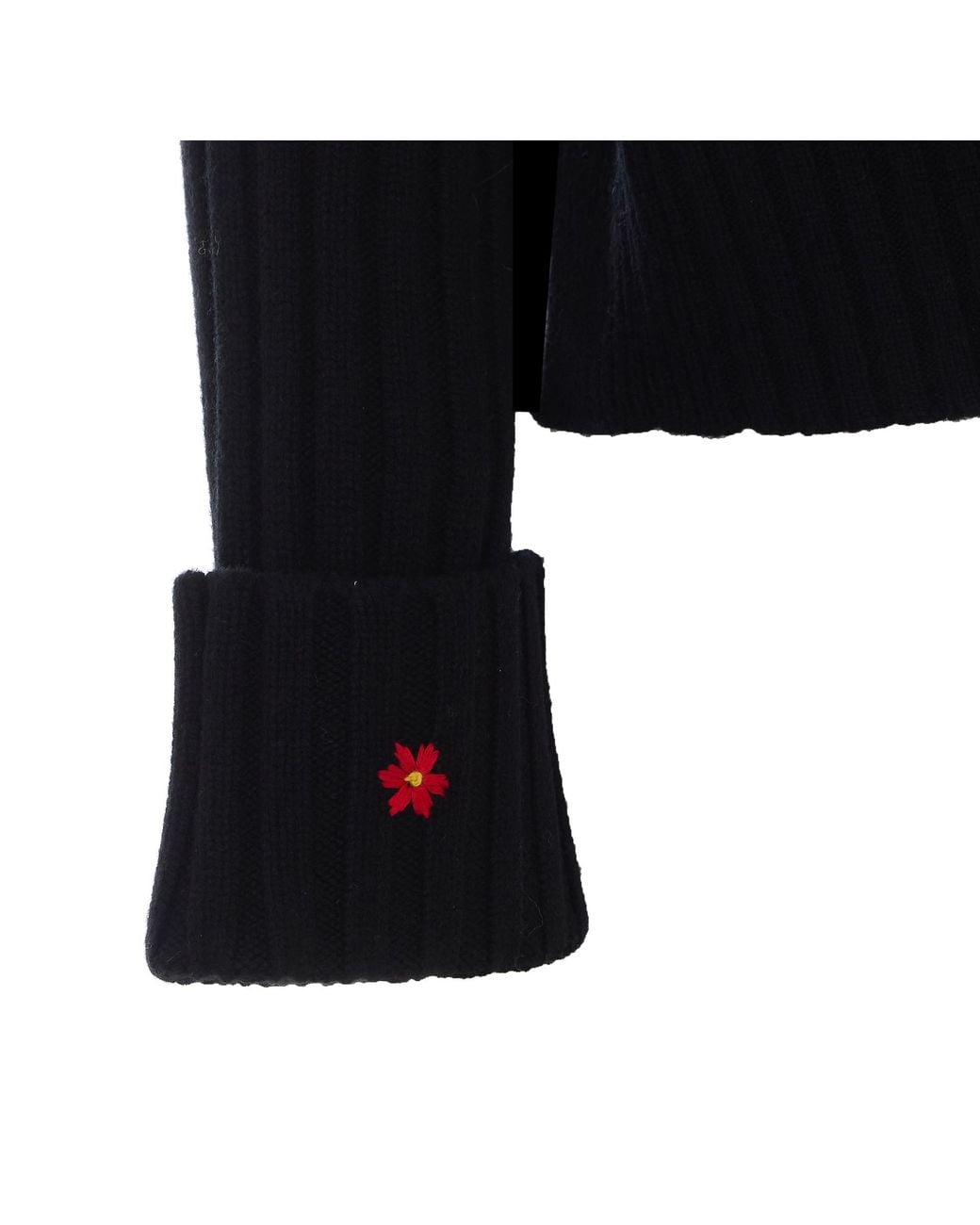 Tory Burch Black Floral Cuff Knitted Sweater