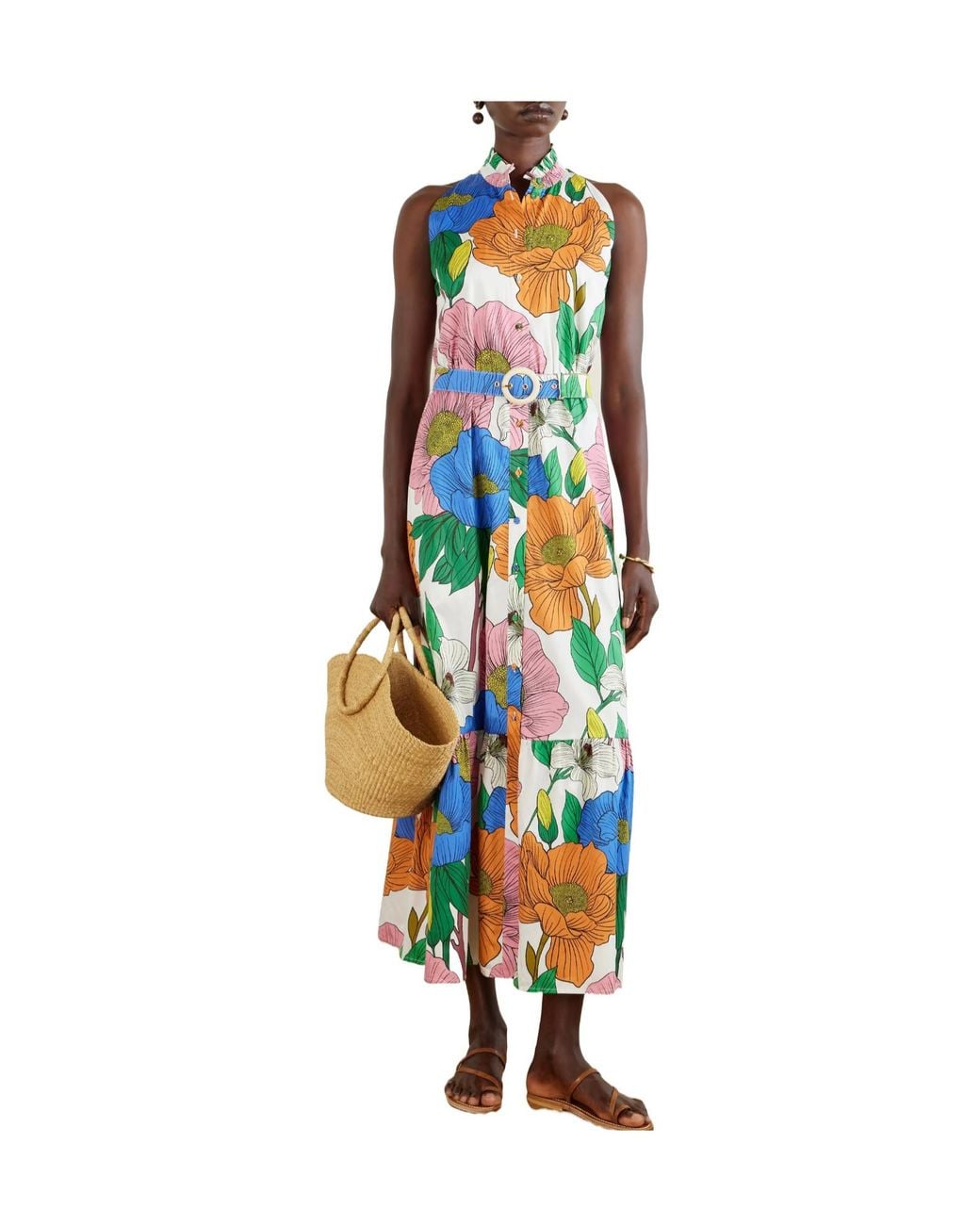 Borgo De Nor Blue Printed Cotton-Poplin Maxi Dress