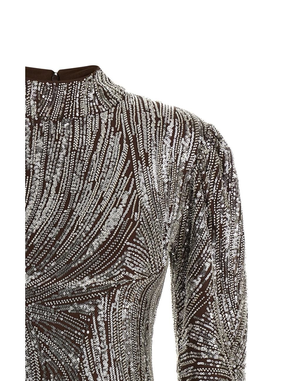 Rabanne Gray Sequin Wave Long Sleeve Top