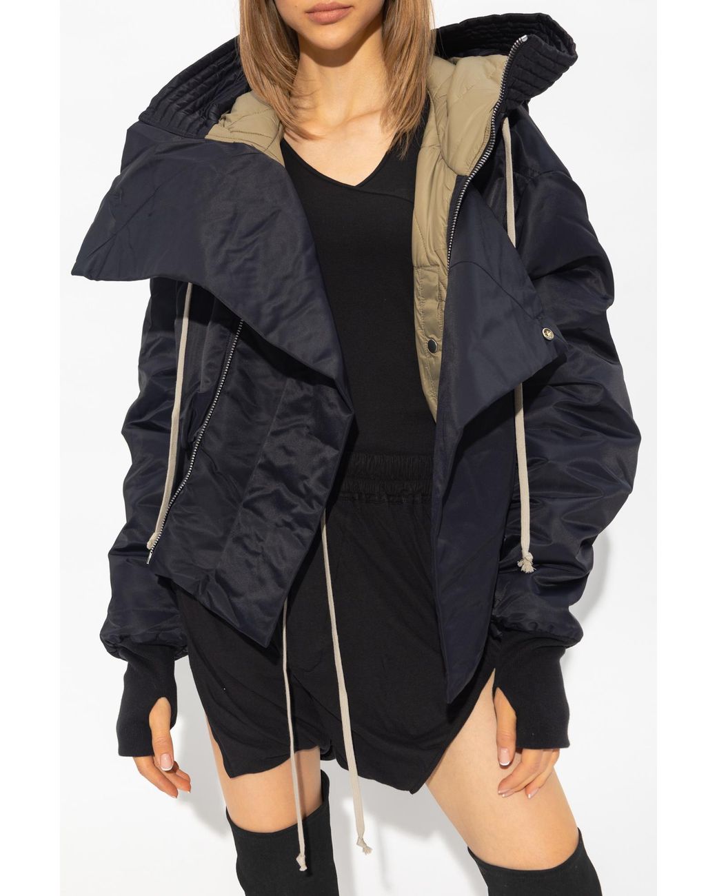 Rick Owens Blue Alice Extra-Long Sleeve Parka Jacket
