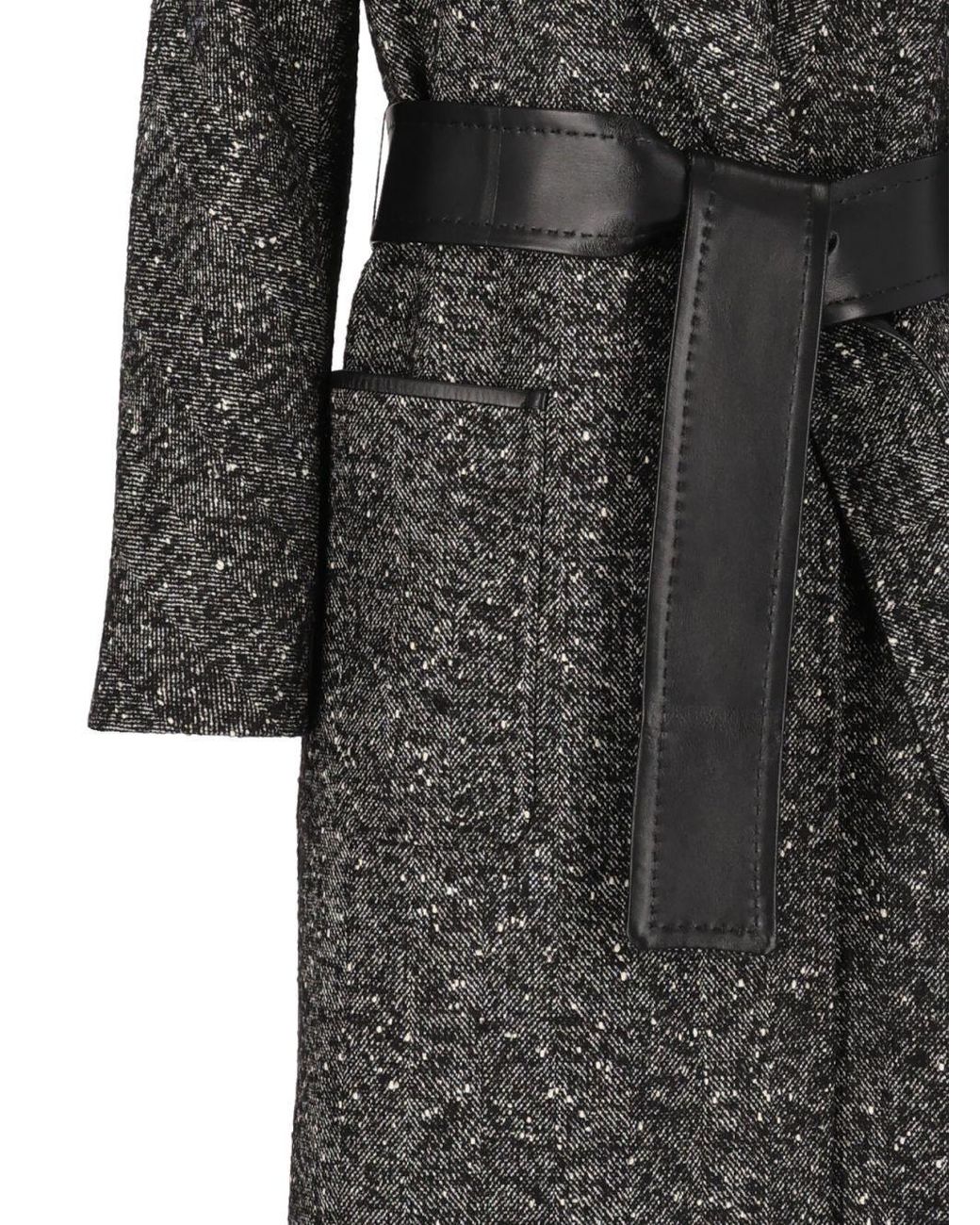 Max Mara Black Studio Eroso Belted Tweed Coat