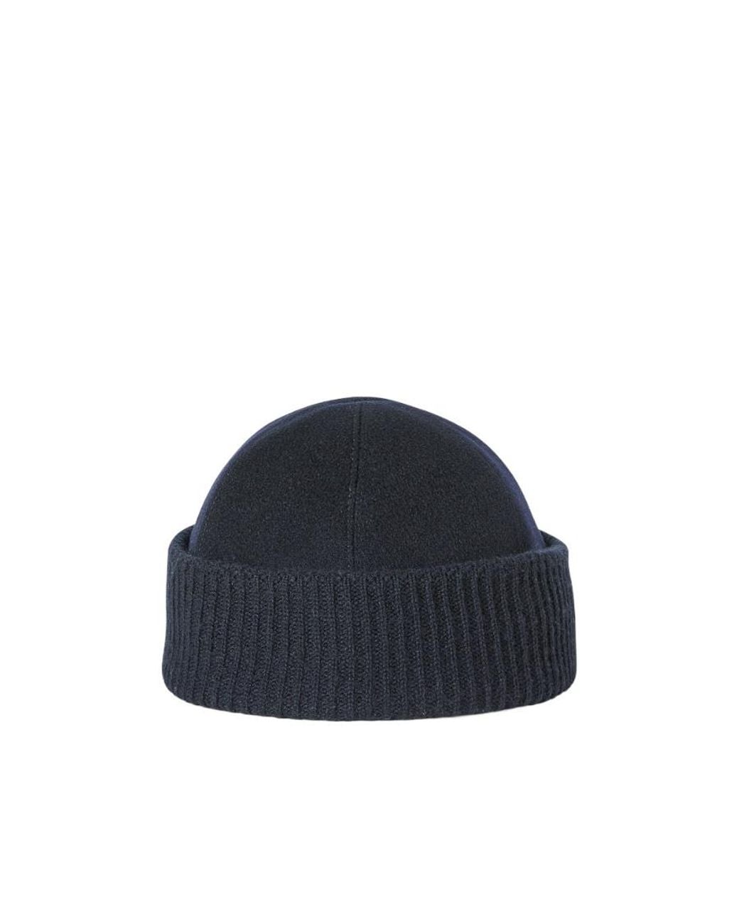 Loro Piana Blue Logo Patch Knitted Beanie for men