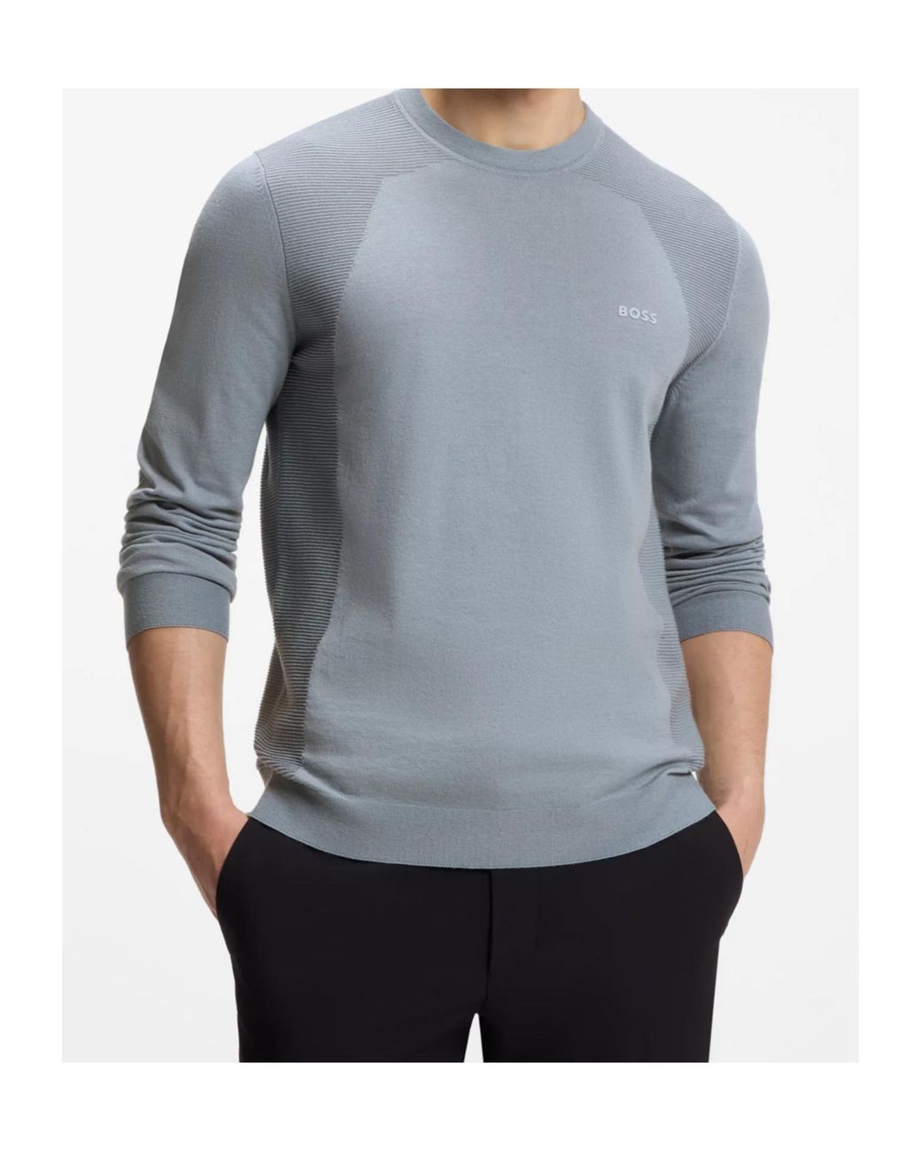 Boss Gray Cotton-Blend Sweater With Bodymapping Structure for men