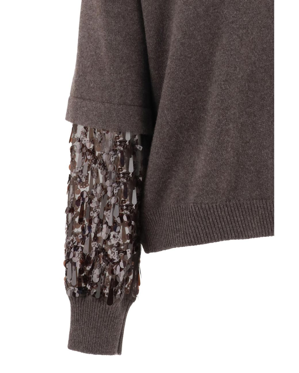 Brunello Cucinelli Brown Sequin Embellished V-Neck Sweater