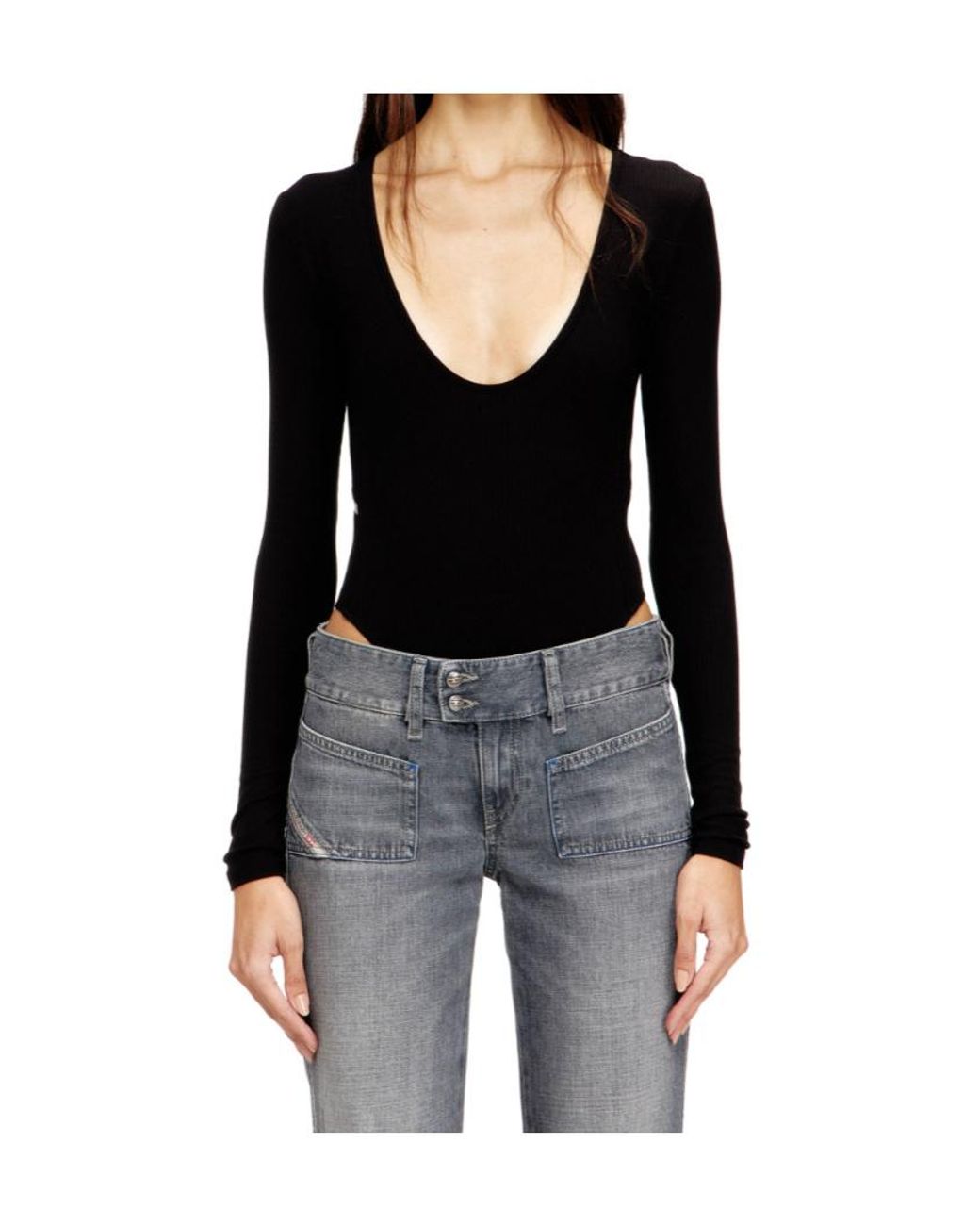 DIESEL Black T-Bodyn Ribbed Thong Bodysuit