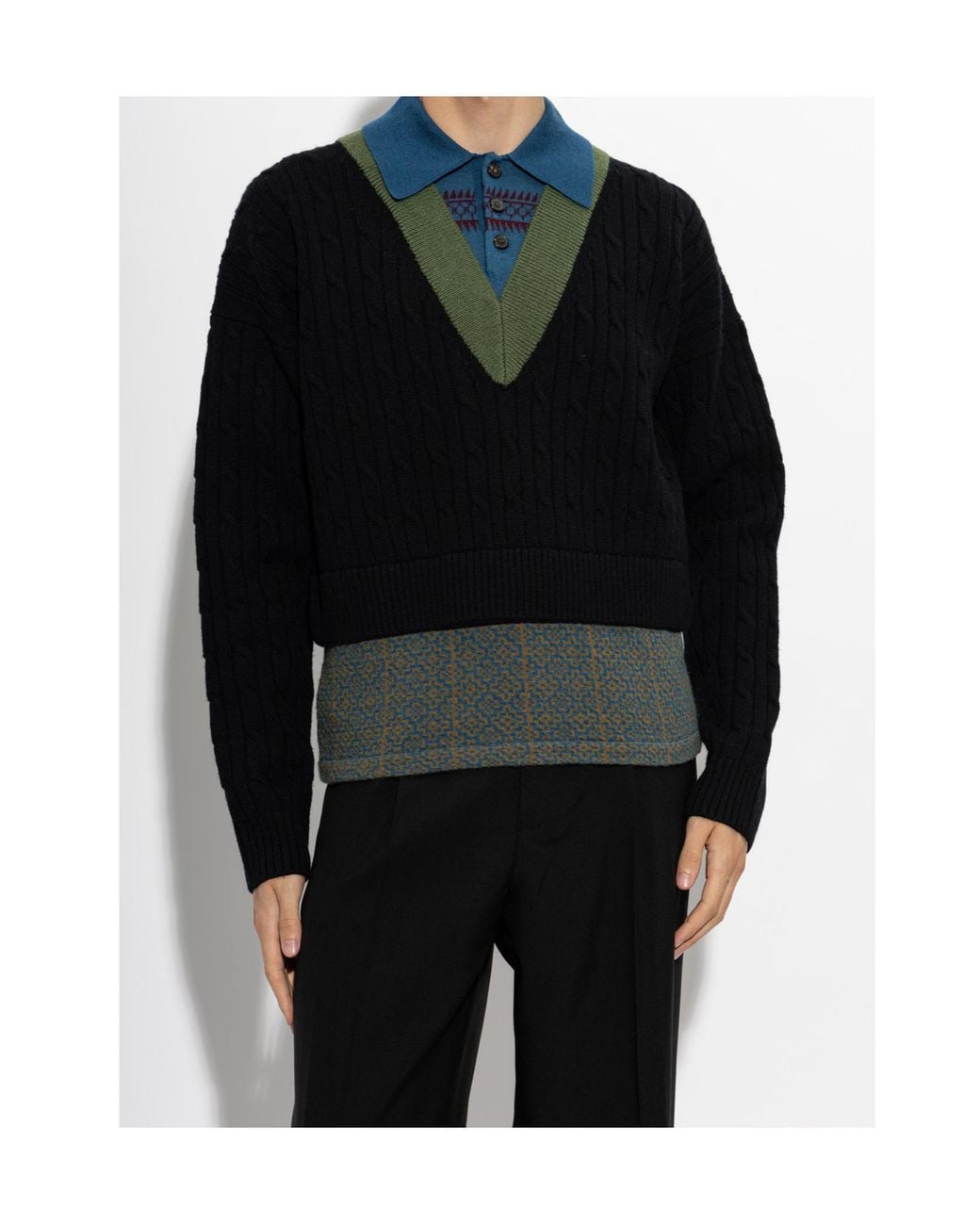 Dries Van Noten Black Long-Sleeved Sweater for men