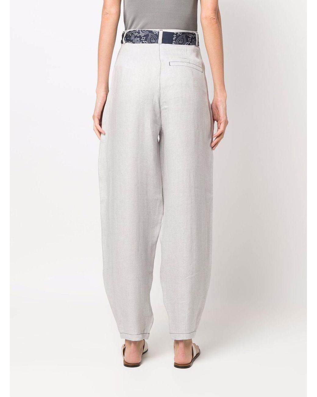 Emporio Armani White Logo Headscarf With Belt High-Waisted Linen Casual Pants