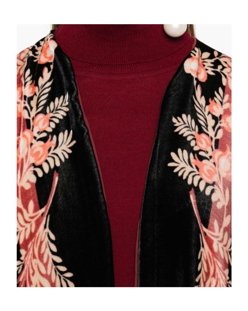 Etro Red Floral Motif Jacquard Cape