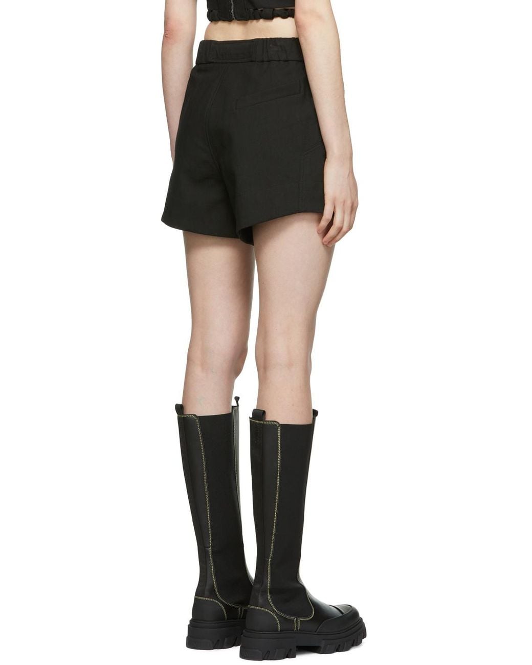 Ganni Black Elasticated Waist Drawstring Shorts