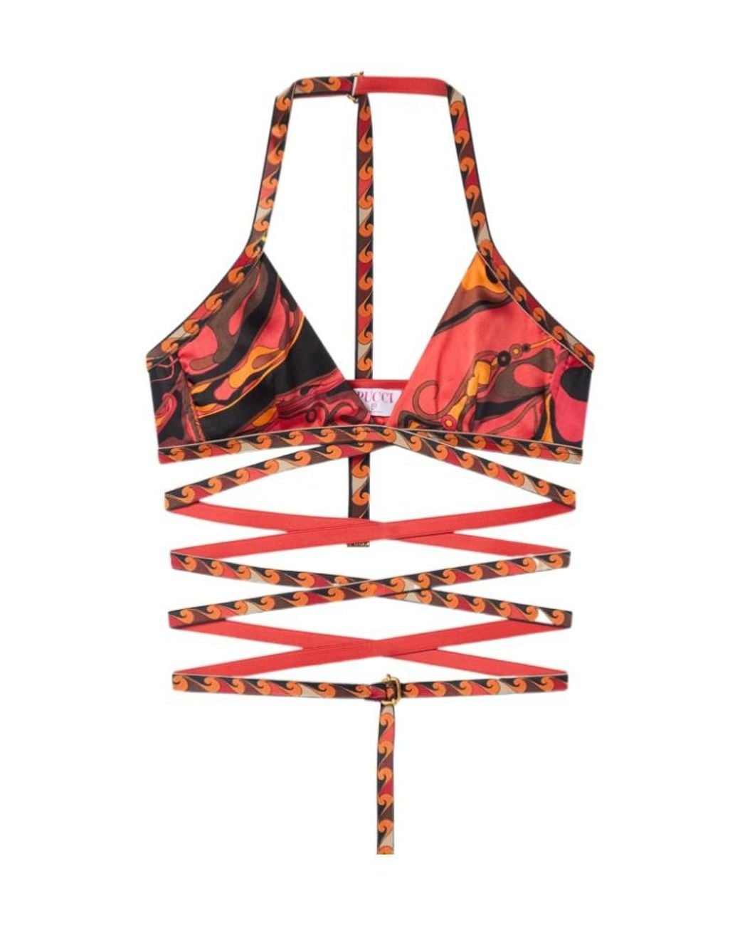 Emilio Pucci Red Orchidee-Print Silk Bra