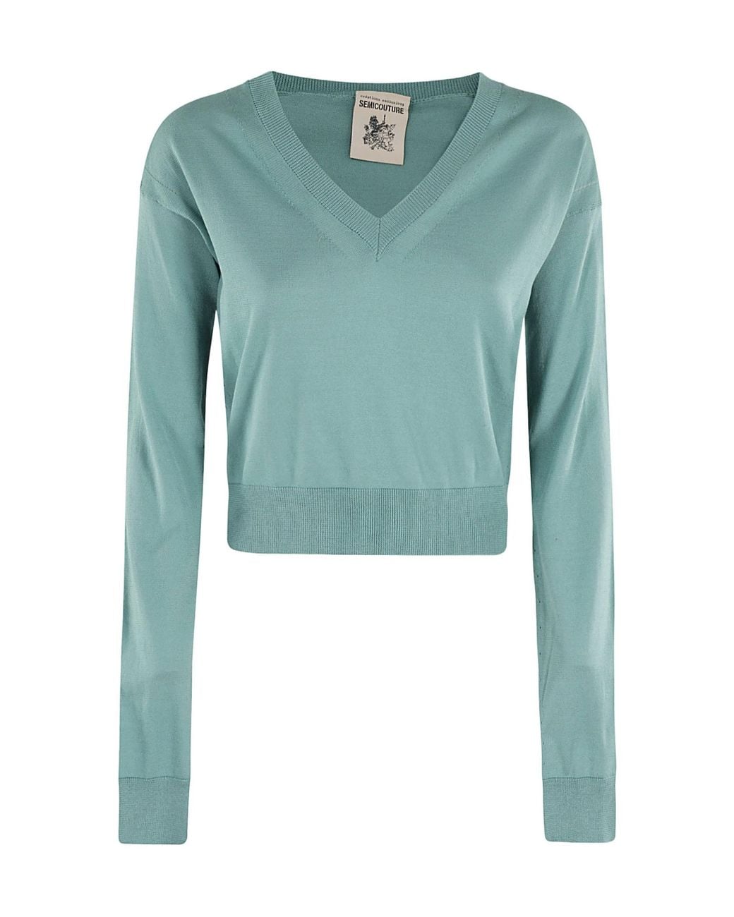 Semicouture Blue V-Neck Long-Sleeved Sweater
