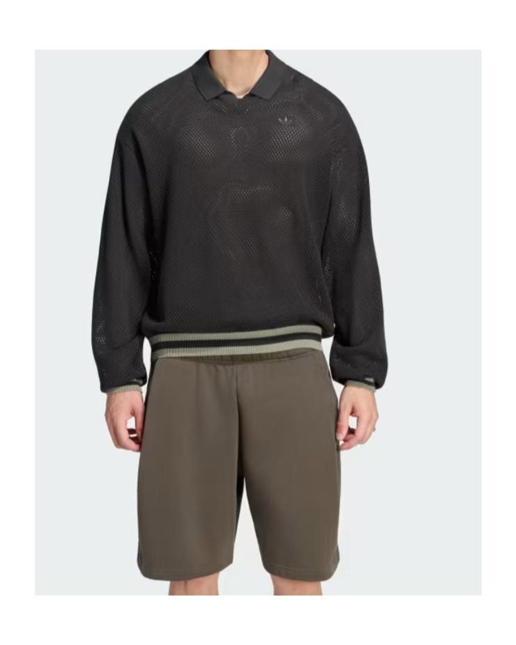 Adidas Originals Black Mesh Long Sleeve Polo Shirt for men