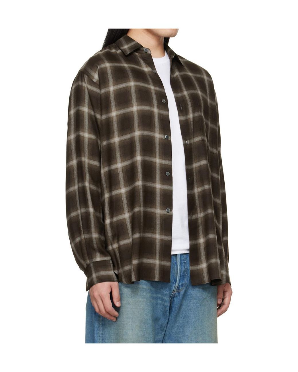 Ssstein Brown Plaid Loose Long Sleeve Shirt for men