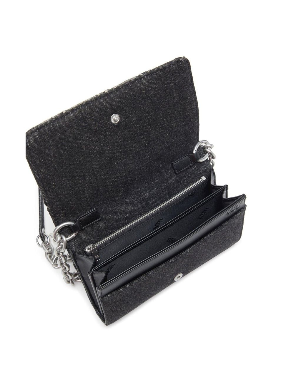 DIESEL Gray Charm-D Embellished Strap Denim Wallet