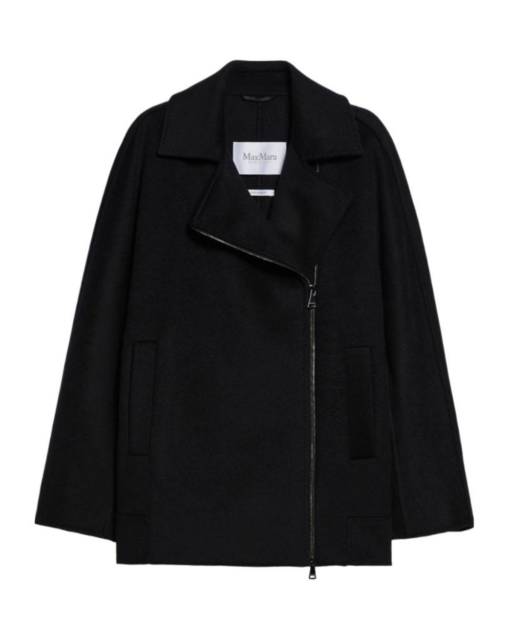 Max Mara Black Zip Detailed Long-Sleeved Coat