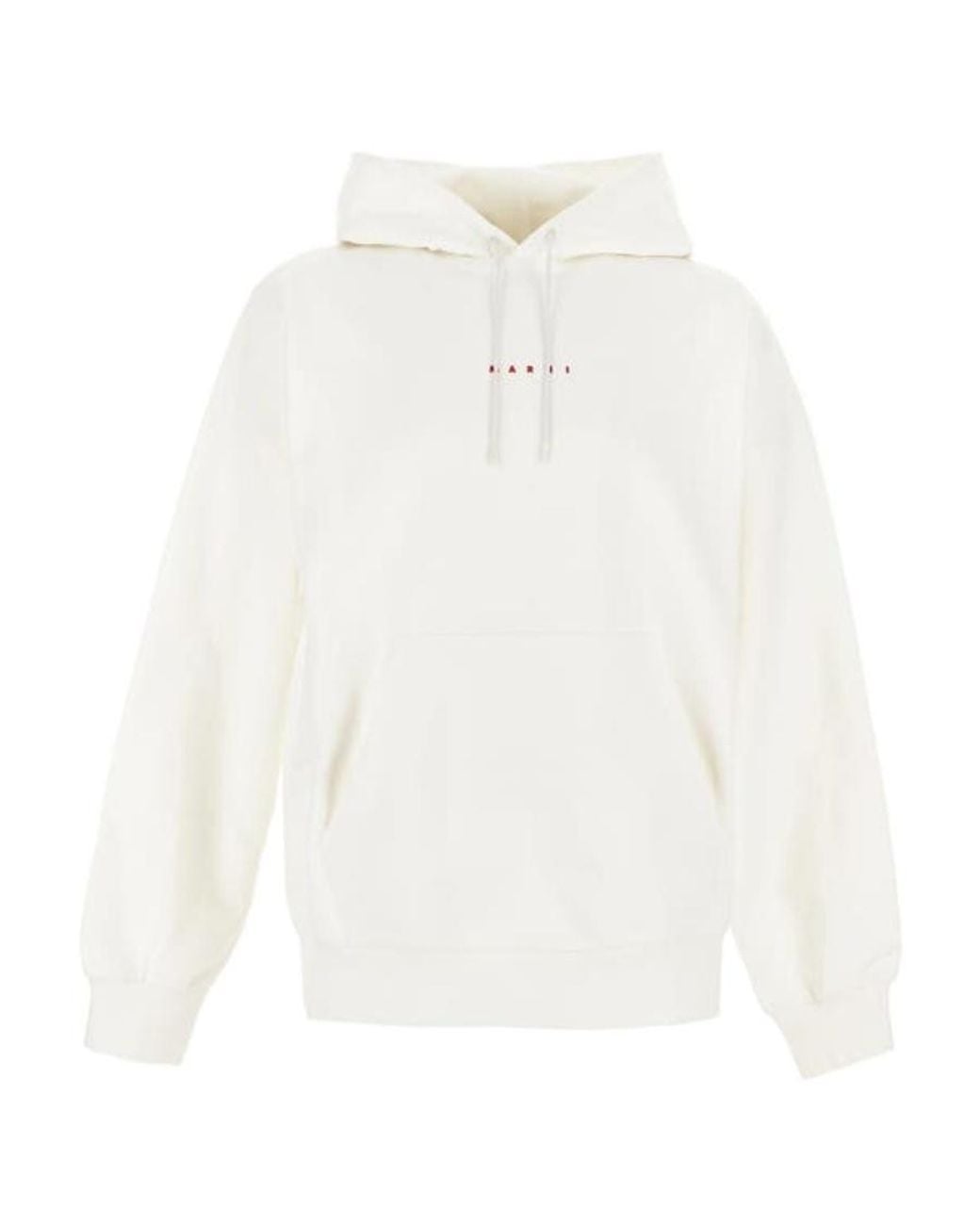 Marni White Logo Printed Drawstring Hoodie for men