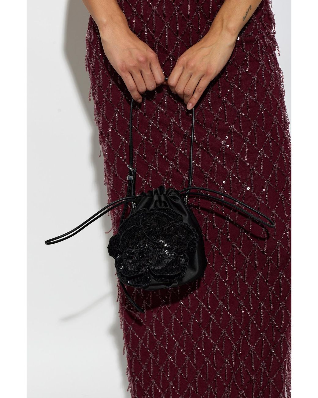ROTATE BIRGER CHRISTENSEN Black Flower Bon Bon Sequin-Embellished Bucket Bag