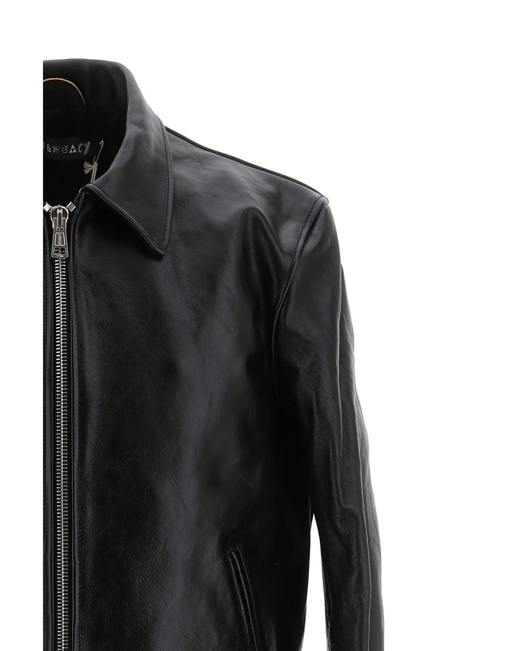 Our Legacy Black Cropped Leather Jacket With Classic Collar