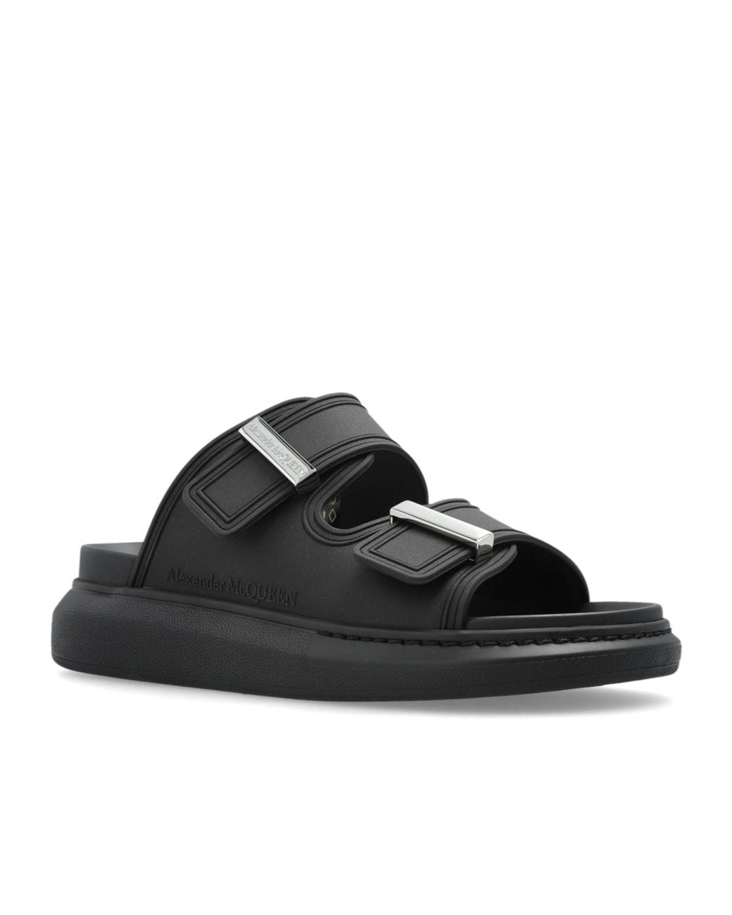 McQueen Black Double Strap Slip-On Sandals