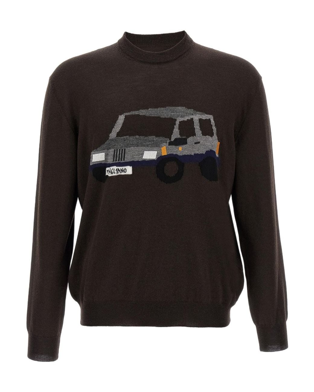 Magliano Black Graphic Detailed Crewneck Sweater for men
