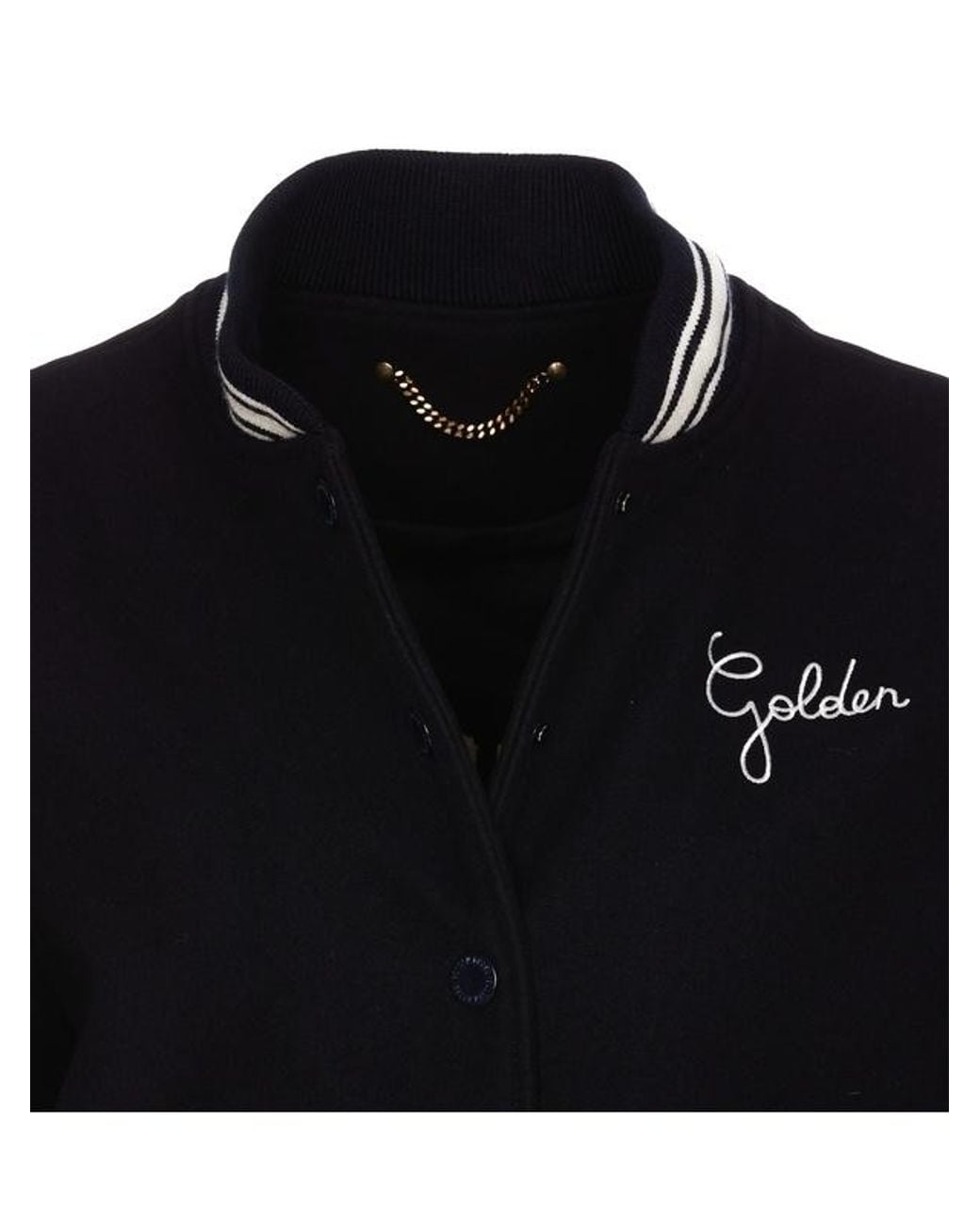Golden Goose Deluxe Brand Blue Logo Embroidered Striped Baseball Jacket