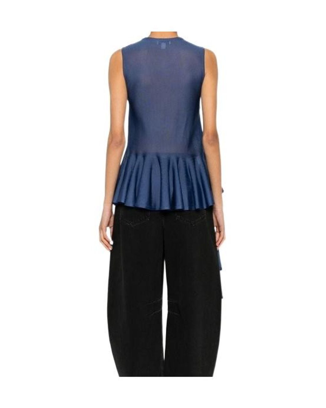 Alaïa Blue Alaïa Asymmetric Ruffled Sleeveless Top
