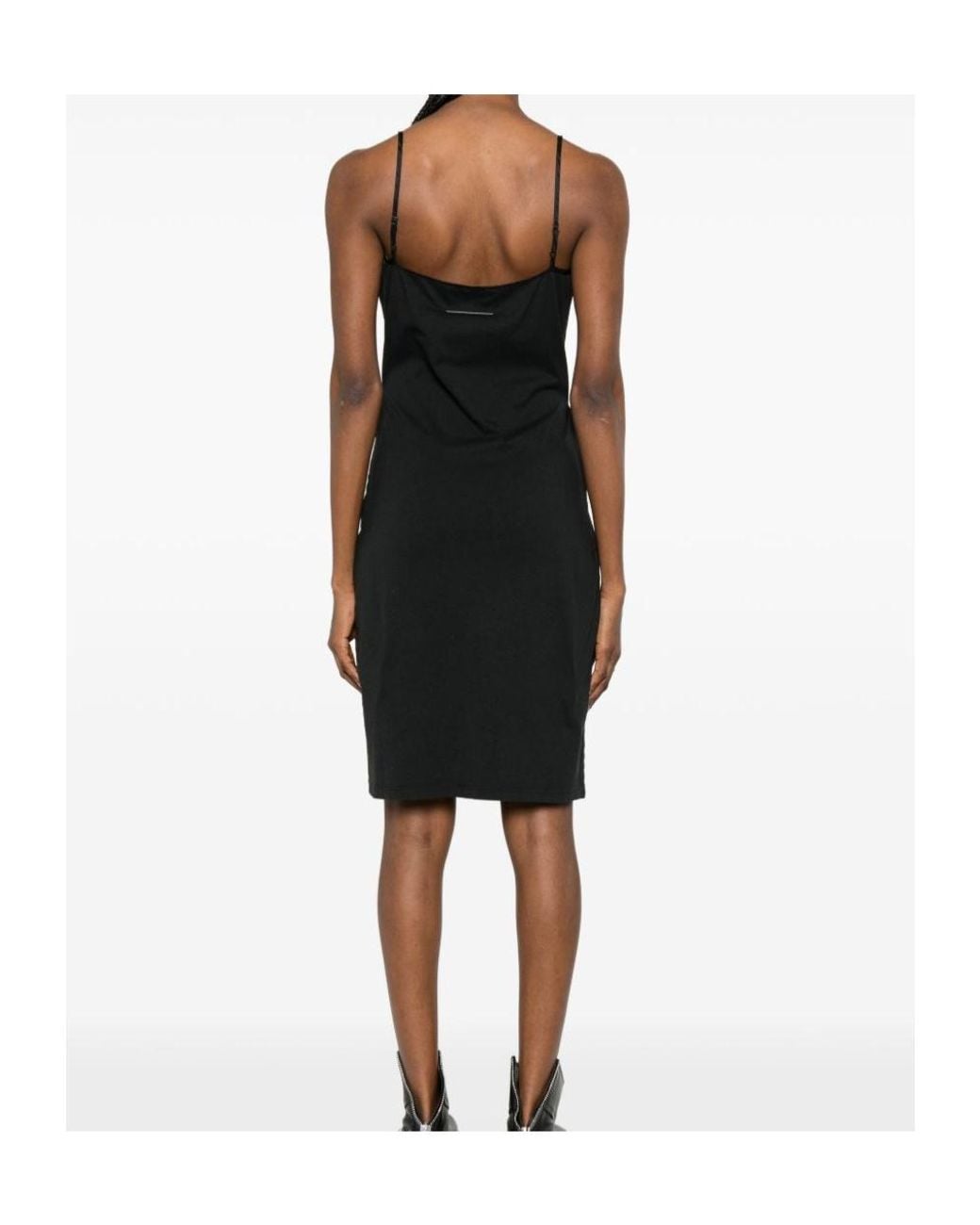 MM6 by Maison Margiela Black Spaghetti-Strap Logo-Patch Mini Dress