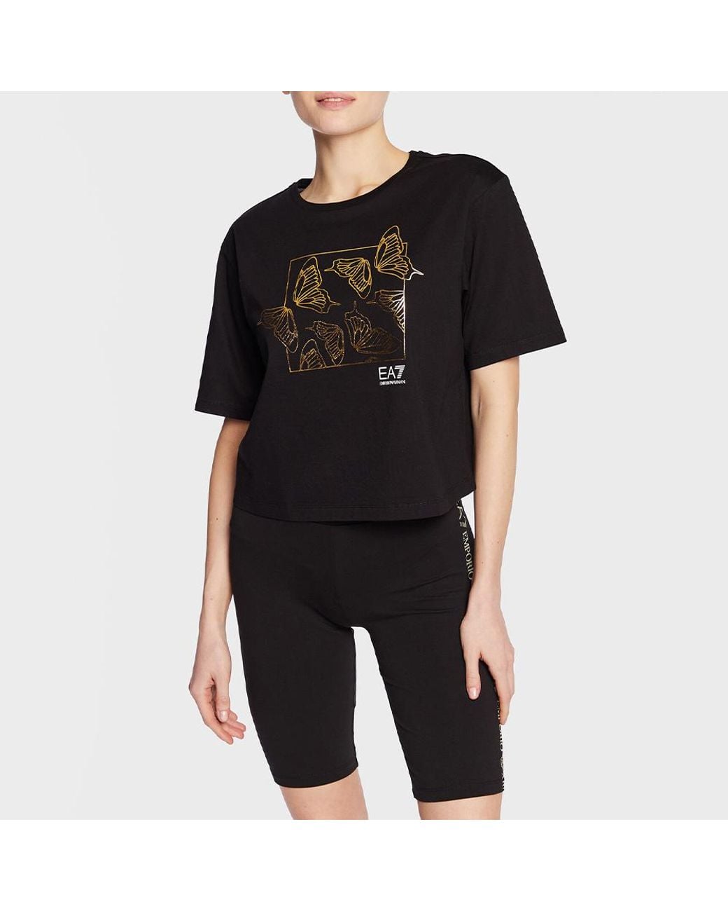 EA7 Black T-Shirt With Round Neck And Short Sleeves