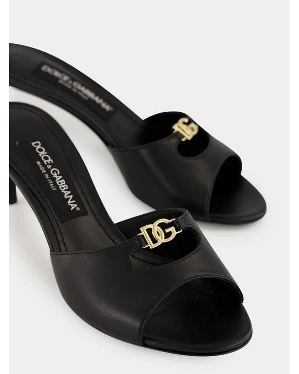 Dolce & Gabbana Black Logo Plaque Heeled Mules