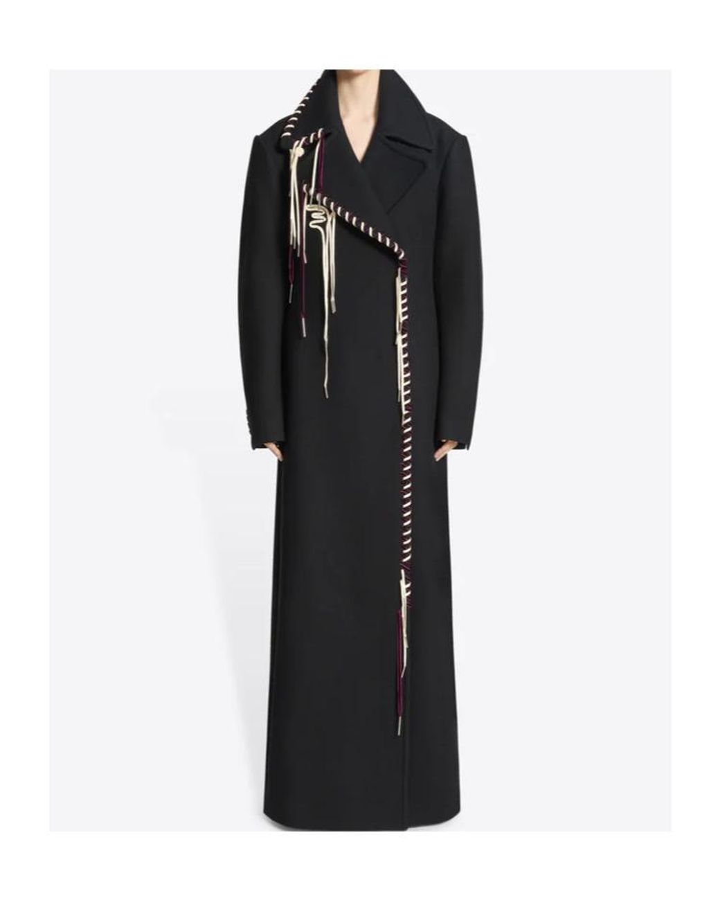 Dries Van Noten Black Whipstitch-Embellished Self-Tie Coat