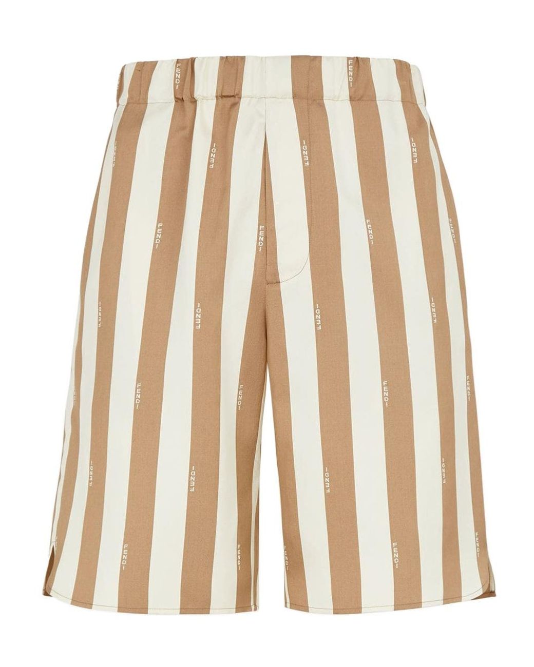 Fendi Natural Elasticated Waistband Striped Bermuda Shorts for men