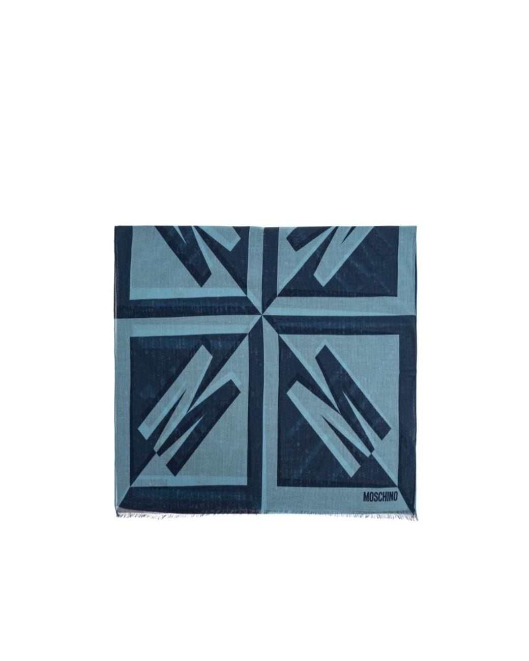 Moschino Blue Logo Printed Raw Edge Scarf for men
