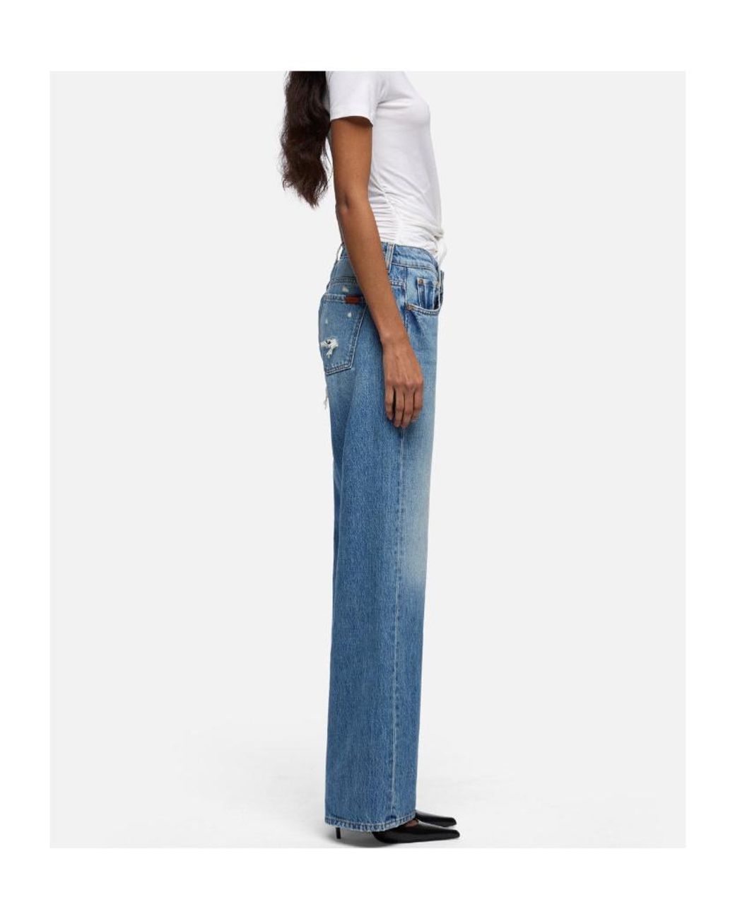 7 For All Mankind Blue Distressed Straight-Leg Jeans