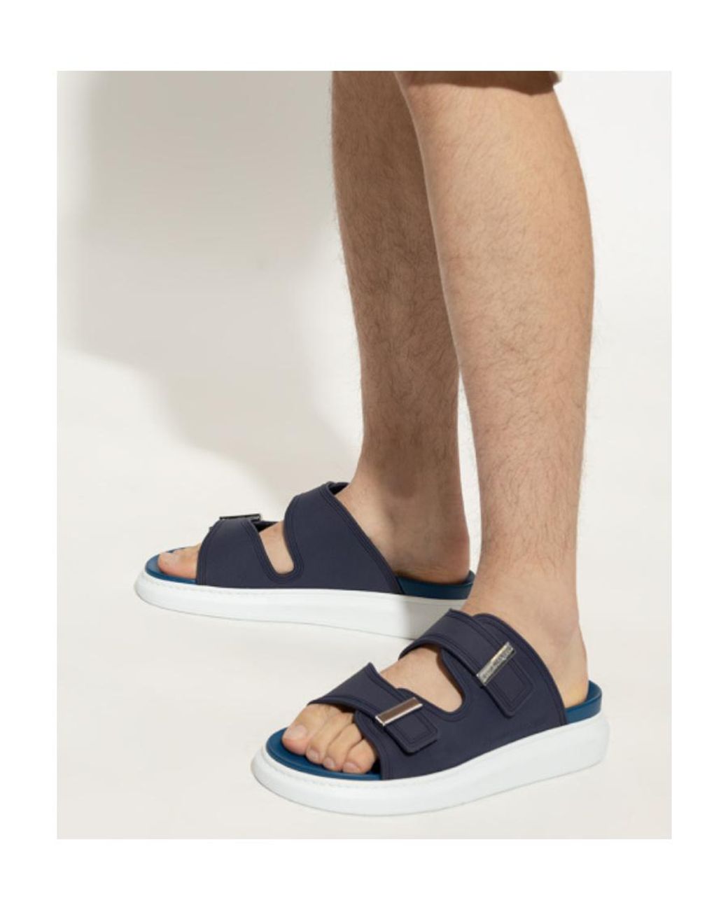 McQueen Blue Logo-Engraved Double-Strap Sandals for men