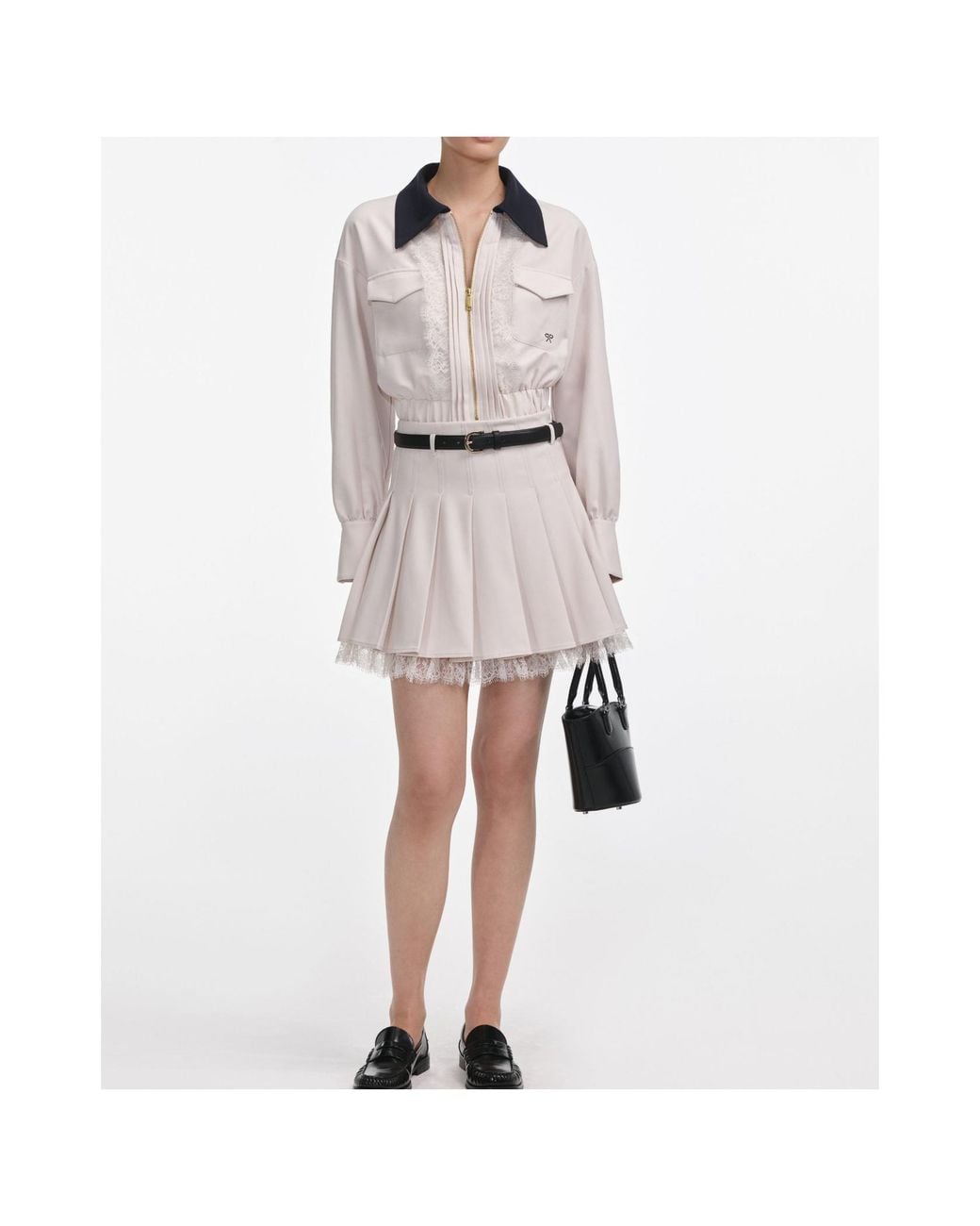 Self-Portrait White Self Portrait Lace-Trim Zipped Jacket