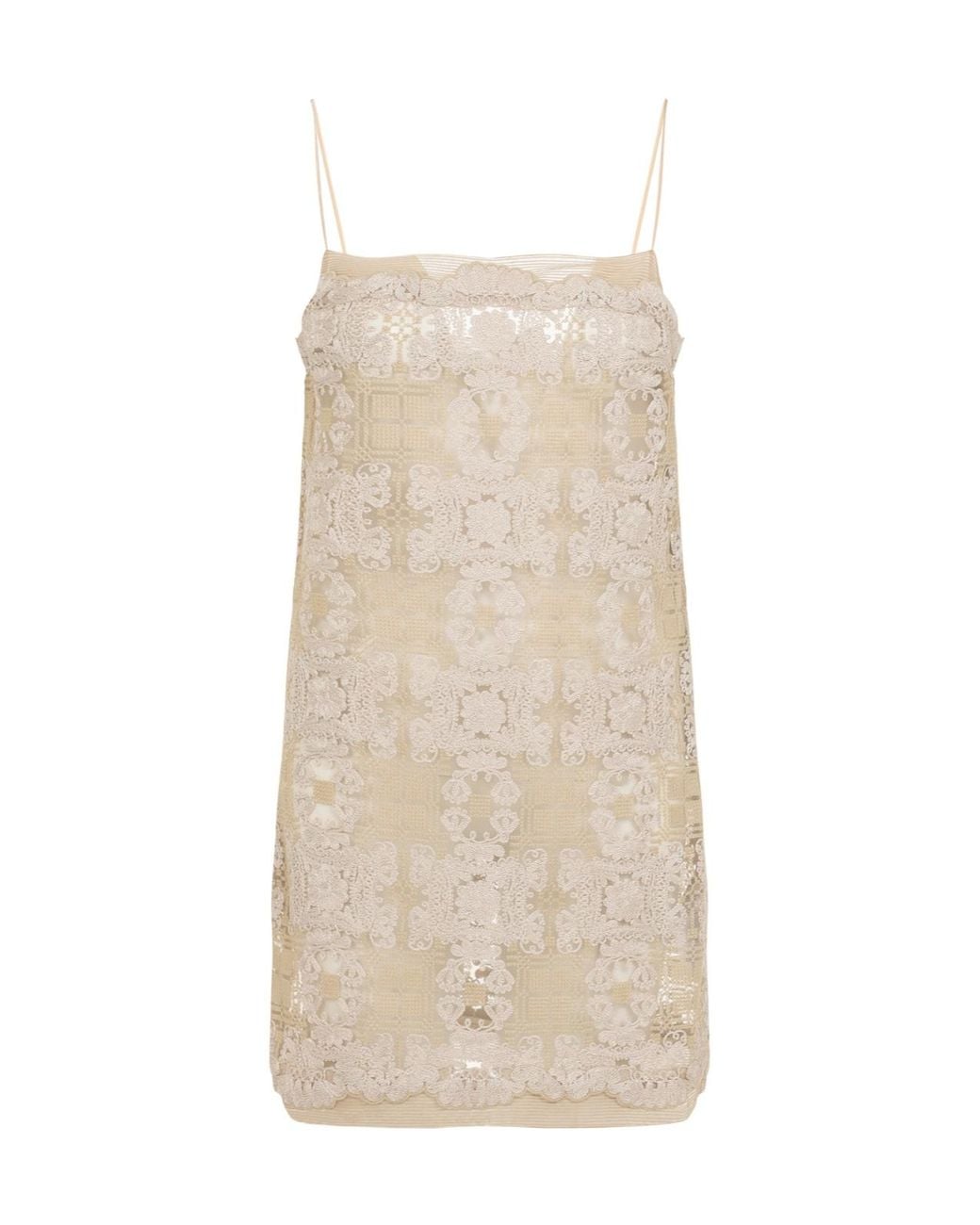 Ermanno Scervino Natural Lace Appliqué Mini Dress