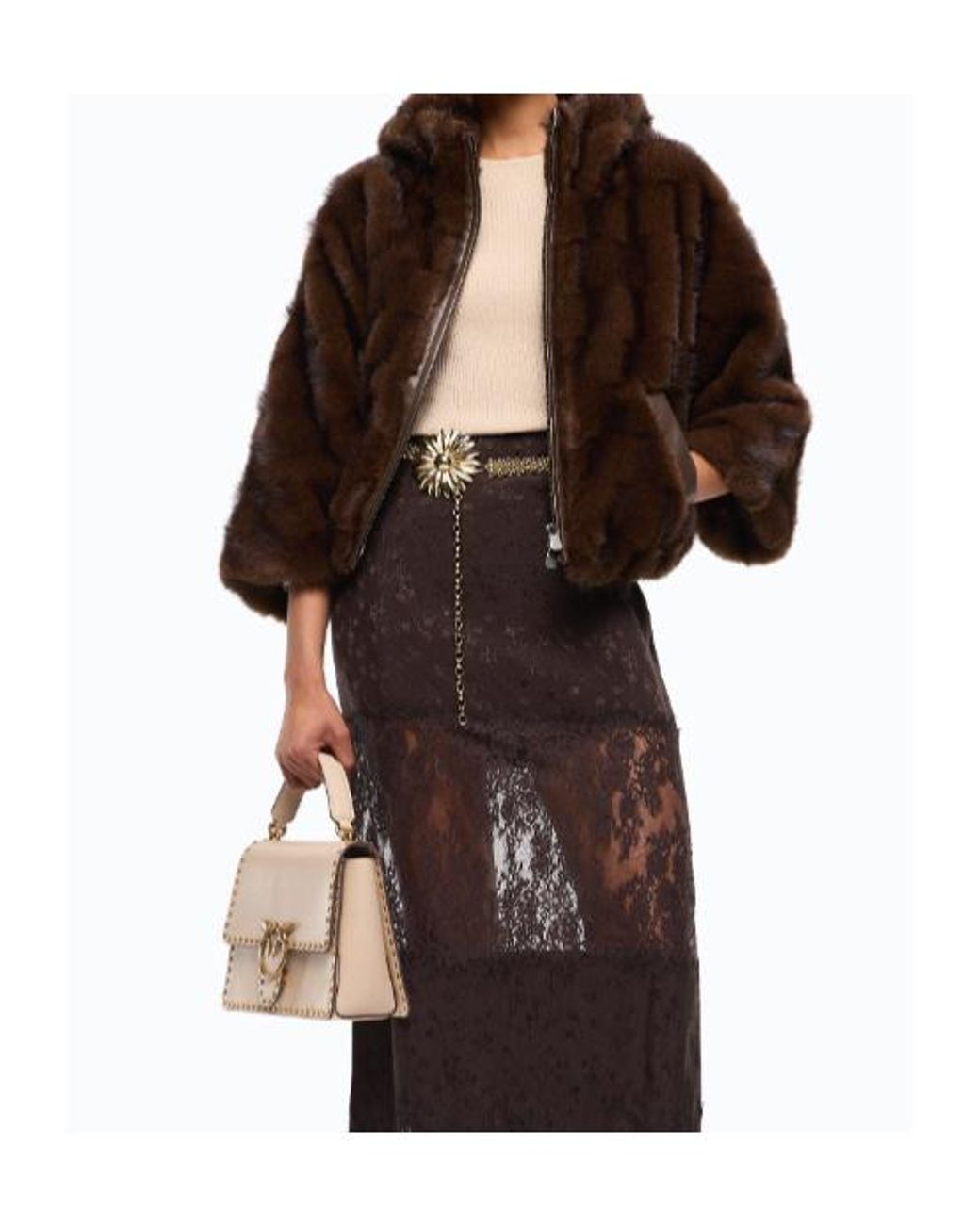Pinko Brown Faux Fur Hooded Jacket