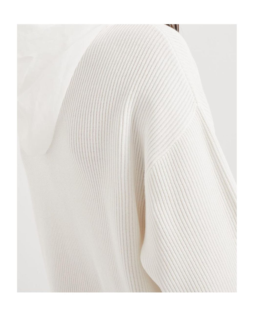 Brunello Cucinelli White Organza And English Rib Knit Faux-Layered Sweatshirt