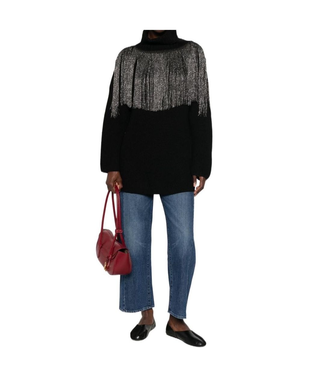 Pinko Black Fringed Knitted Jumper
