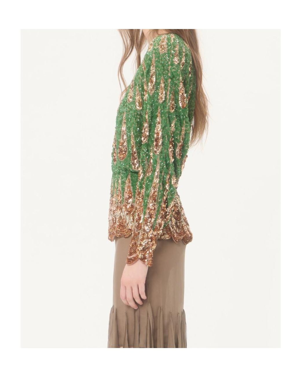 Valentino Green Embroidered Chiffon Top