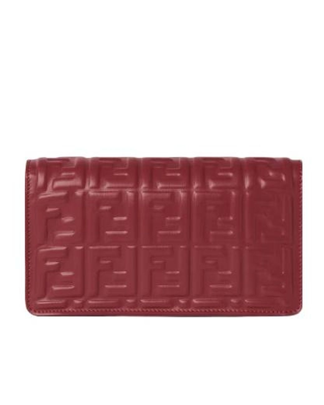 Fendi Red Baguette Ff Embossed Chained Wallet
