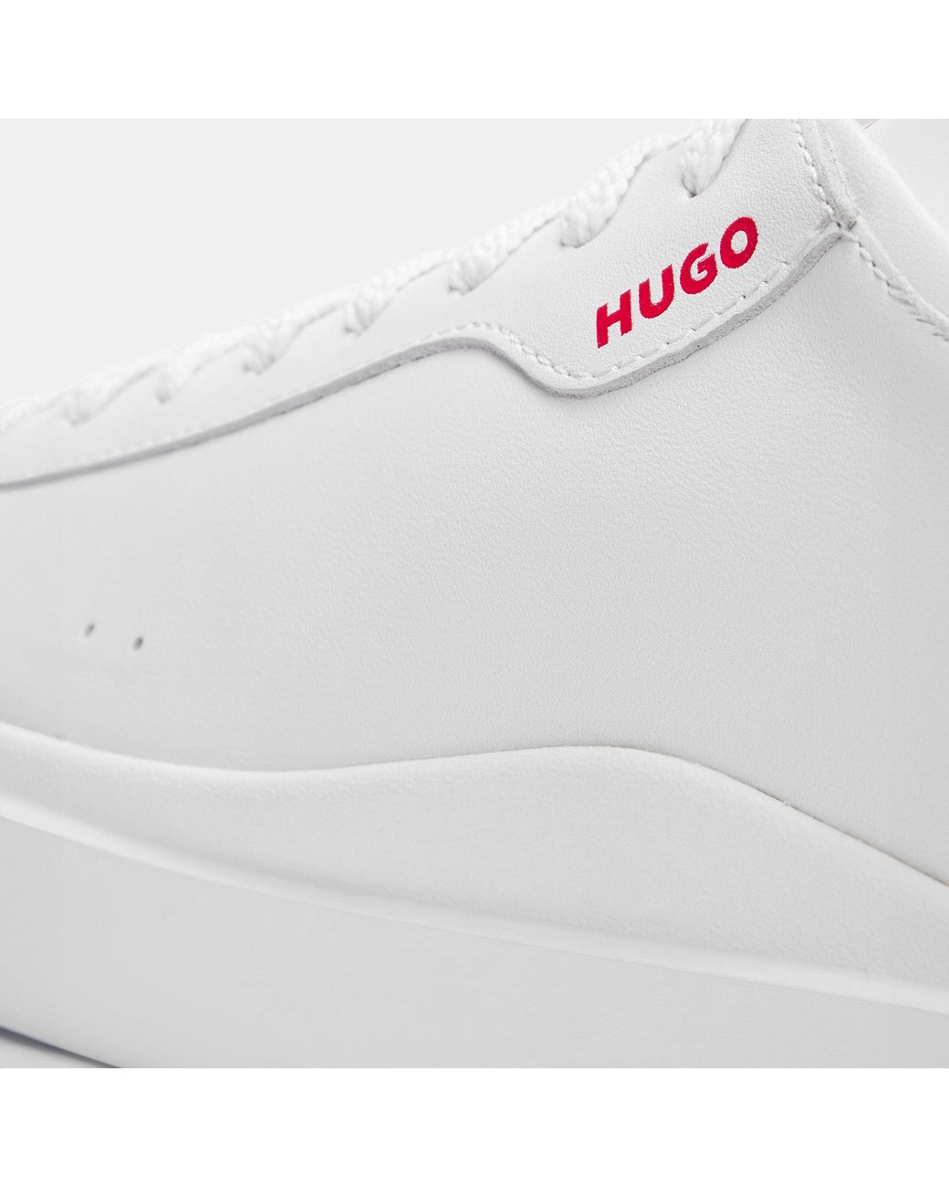 Boss White Solid Color Leather Low Trainers for men