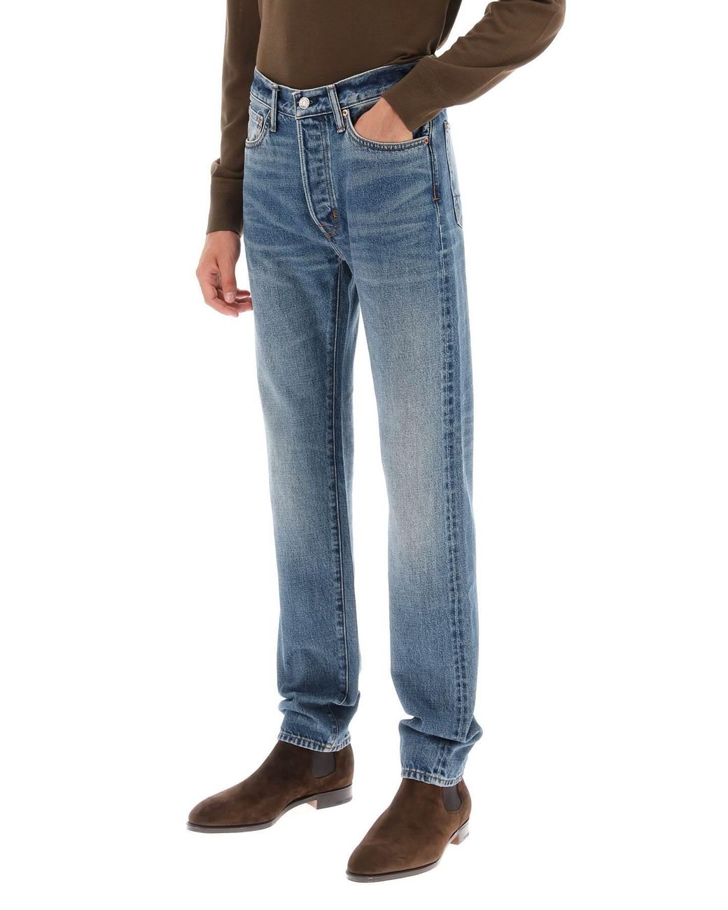 Tom Ford Blue Mid-Rise Straight-Leg Jeans for men