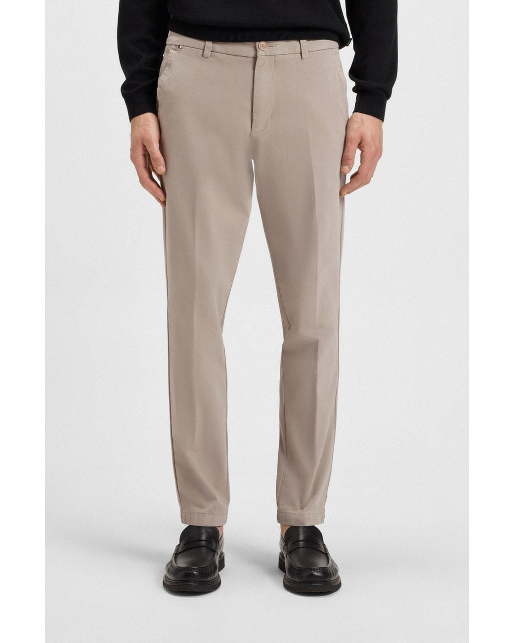 Boss Gray Boss Slim-Fit Stretch Twill Trousers for men