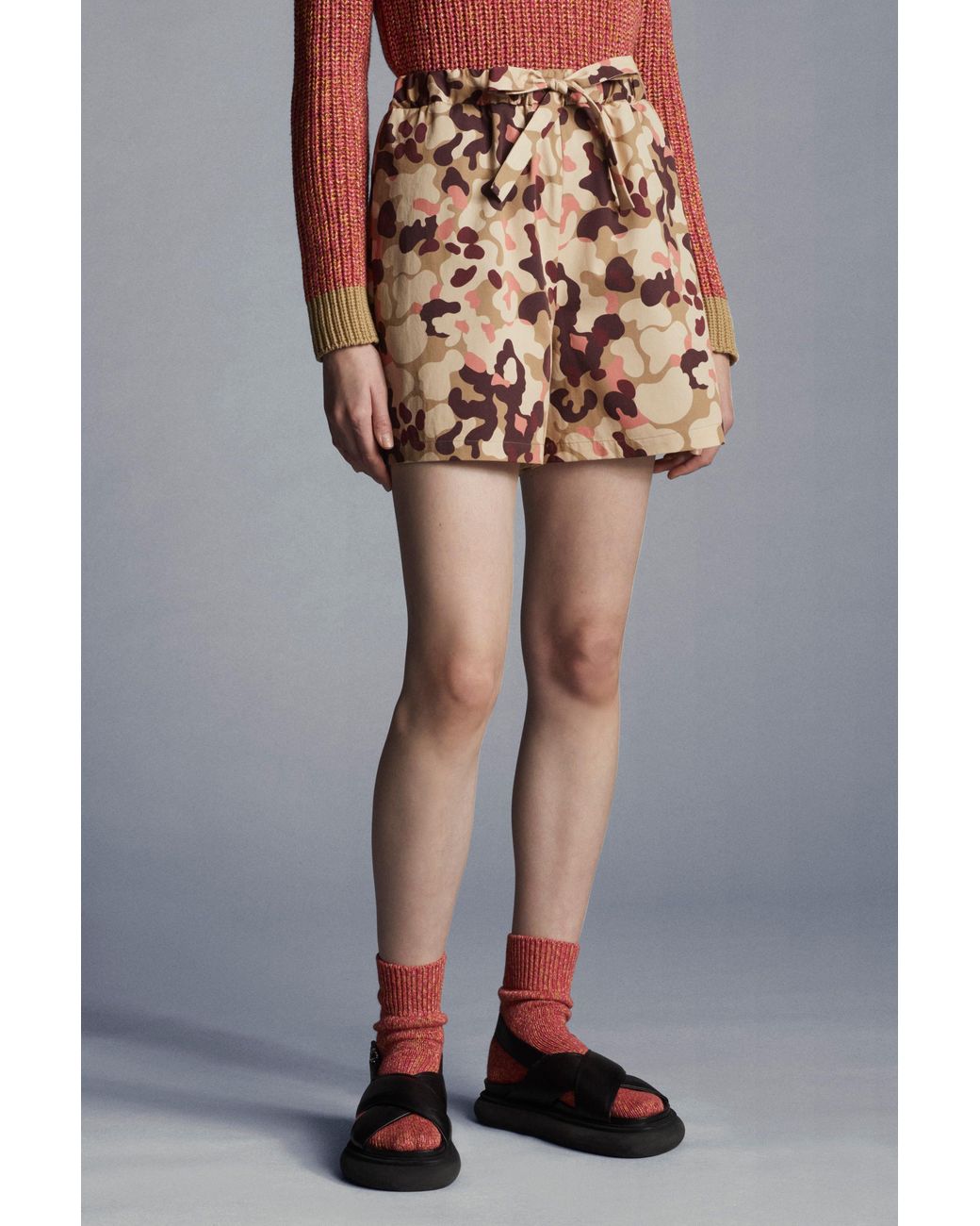 Moncler Brown Tie-Waist Camouflage-Print Shorts