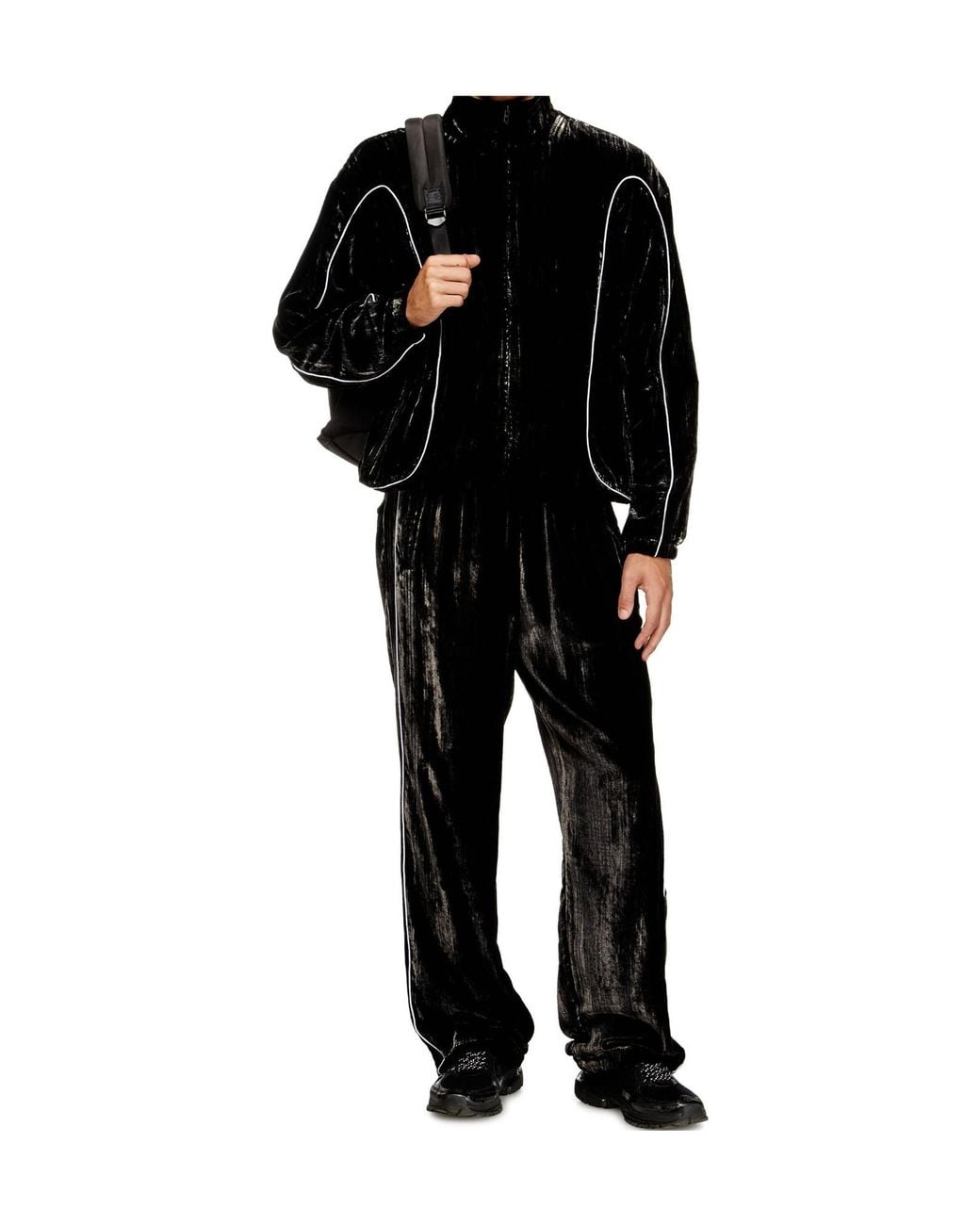 DIESEL Black Velvet Contrast-Piping Track Jacket for men